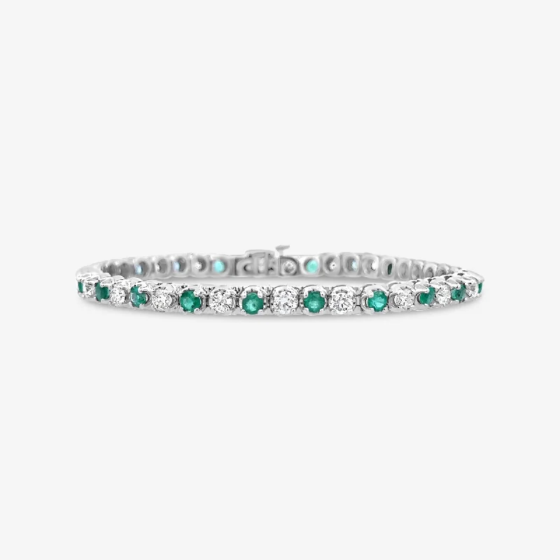 Ladies stylish cuff bracelets -Round Emerald & Diamond Tennis Bracelet