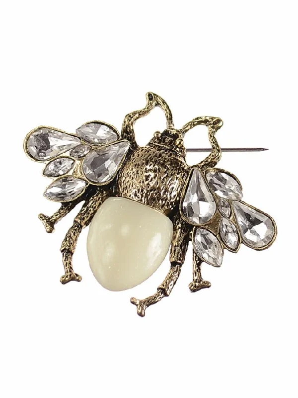 ladies brooch scalloped edges -Hot Tomato Queen Bee Brooch in Antique Gold/Clear/Cream