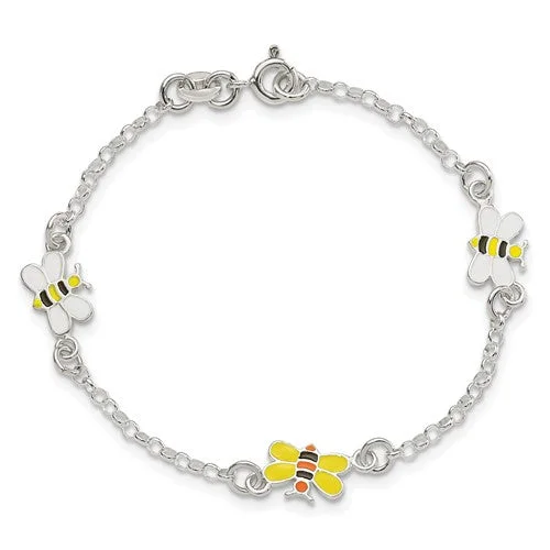 Ladies special occasion bracelets -Sterling Silver Children's Enameled Bee Bracelet