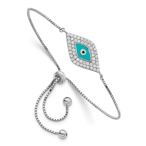 Ladies void sparkle bracelets -Sterling Silver Blue Enamel and CZ Eye Adjustable Bolo Bracelet