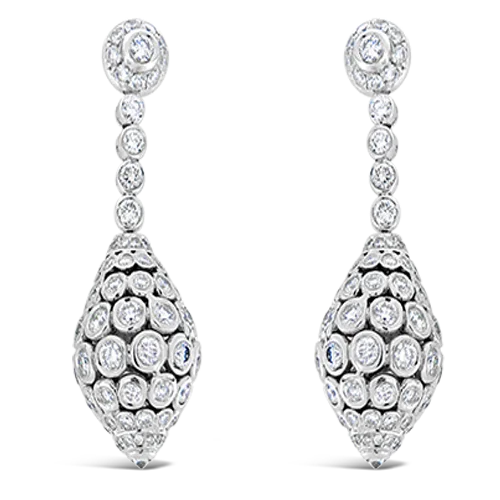 ladies gold earrings bird motifs -Round Top Diamond Drop Earrings