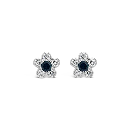 ladies silver earrings iolite stones -Sapphire & Diamond Flower Earrings