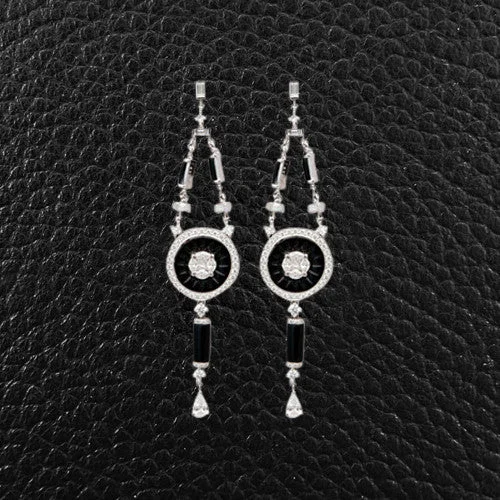 oxidized finish earrings for women -Onyx & Diamond Dangle Earrings