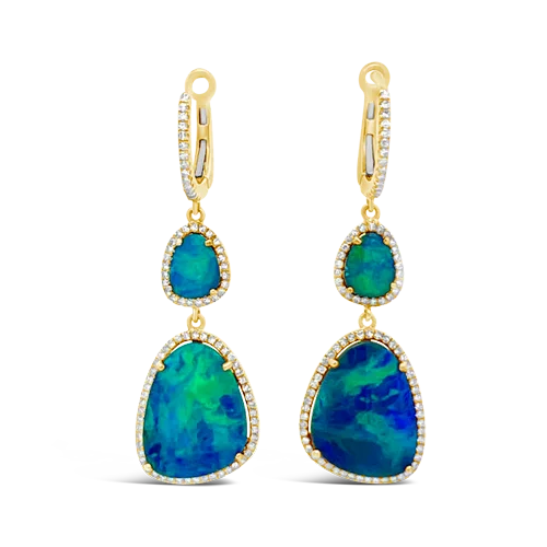 feather design earrings for women -Opal & Diamond Dangle Earrings