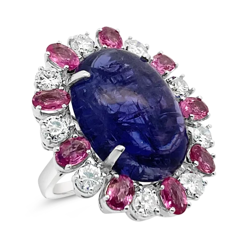 twisted band rings for women -Tanzanite, Pink Sapphire & Diamond Ring