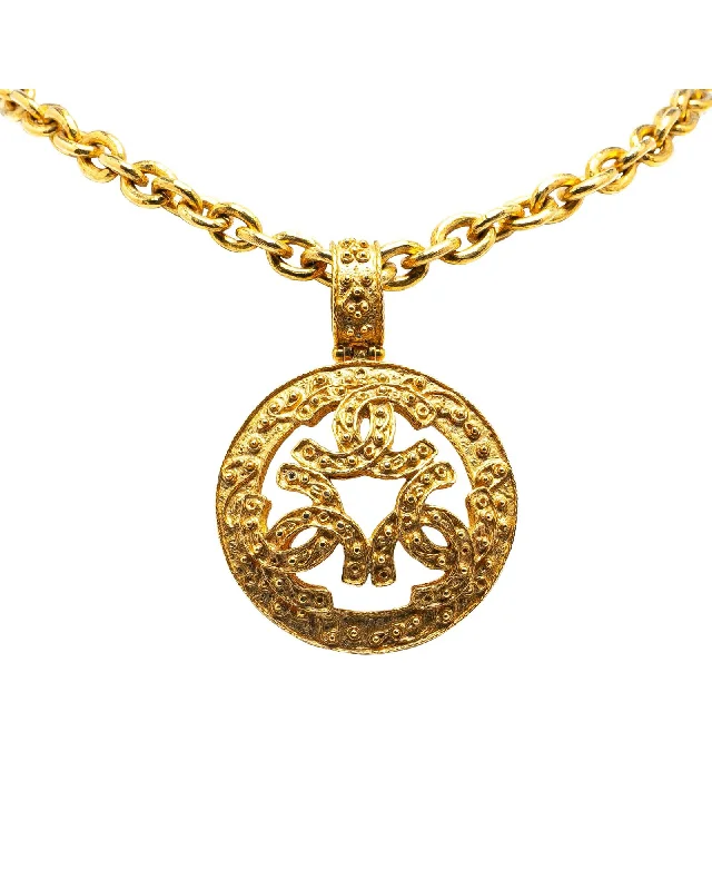 Ladies regal baroque necklaces -Gold Plated Triple CC Round Pendant Necklace