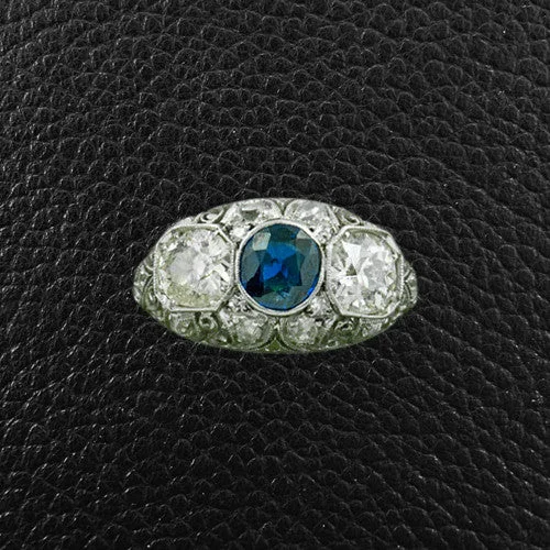 chain accent rings for women -Estate Sapphire & Diamond Ring