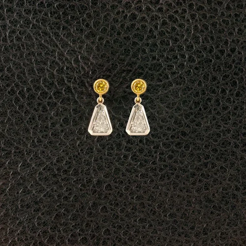 ladies silver earrings peridot stones -Yellow & White Diamond Drop Earrings