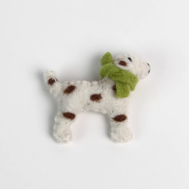 rope design brooch for women -Cream Felt Spotty Dog Brooch