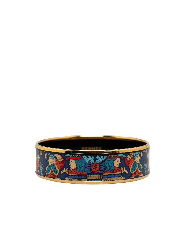 Ladies fitted charm bracelets -Wide American Indian Enamel Gold-Plated Bangle