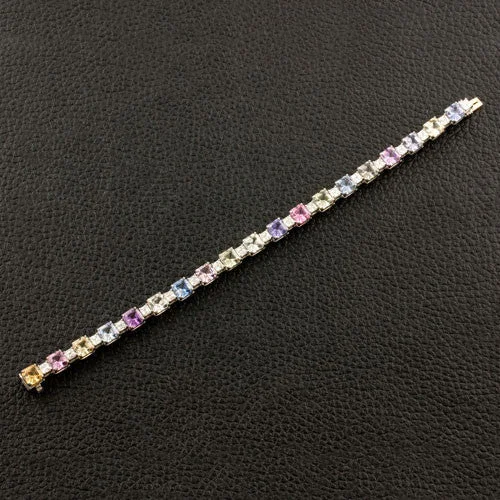 Ladies pearly moonstone bracelets -Diamond & Multi-color Sapphire Bracelet