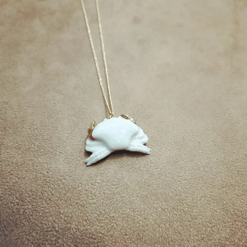 Ladies glittering diamond necklaces -White Crab Pendant Necklace by And Mary in Porcelaine