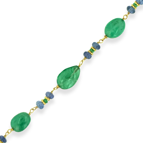 Ladies thread charm necklaces -Emerald & Sapphire Bead Estate Necklace