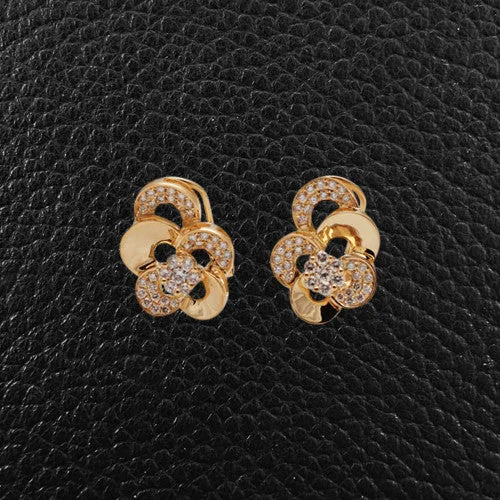 ladies rose gold earrings hearts -Yellow Gold & Diamond Flower Earrings