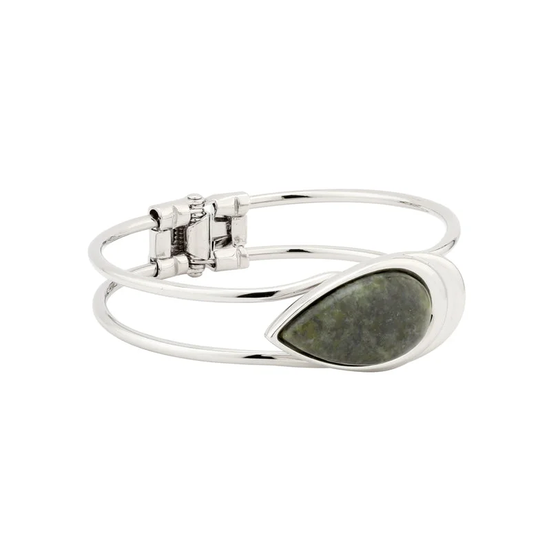 Ladies fresh style bracelets -Rhodium Connemara Marble Bangle