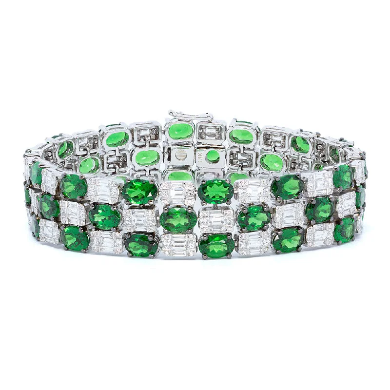 Ladies gentle charm bracelets -Tsavorite & Diamond Three Row Bracelet