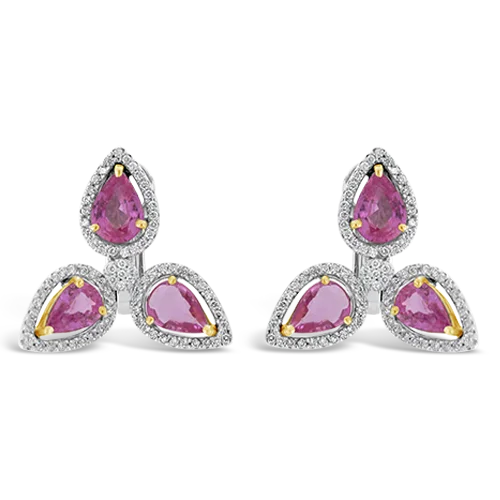 ladies silver earrings fluorite stones -Pink Sapphire & Diamond Earrings