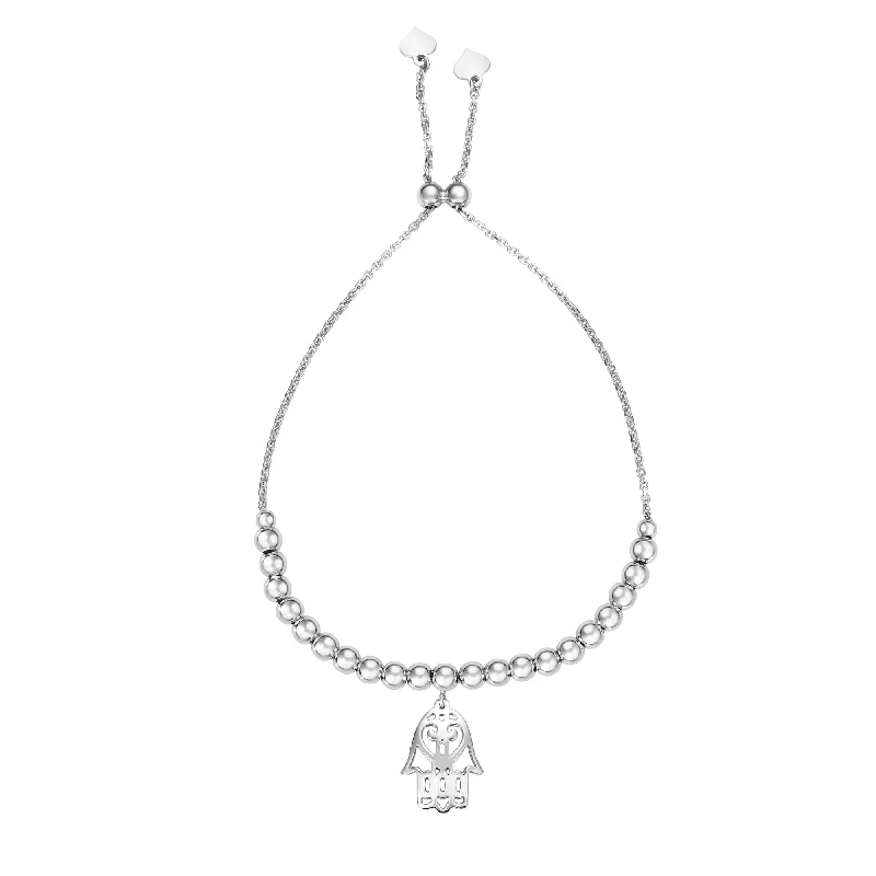 Ladies glamorous luxury bracelets -Sterling Silver Hamsa Dangle Adjustable Bolo Bracelet