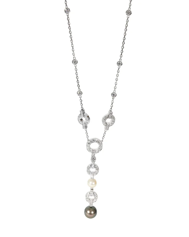 Ladies playful acrylic necklaces -18k White Gold Diamond Pearl Necklace 2.5 CTW