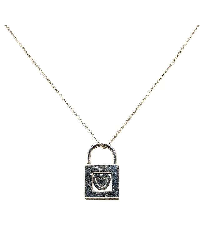 Ladies light chain necklaces -Sterling Silver Padlock Heart Pendant Necklace