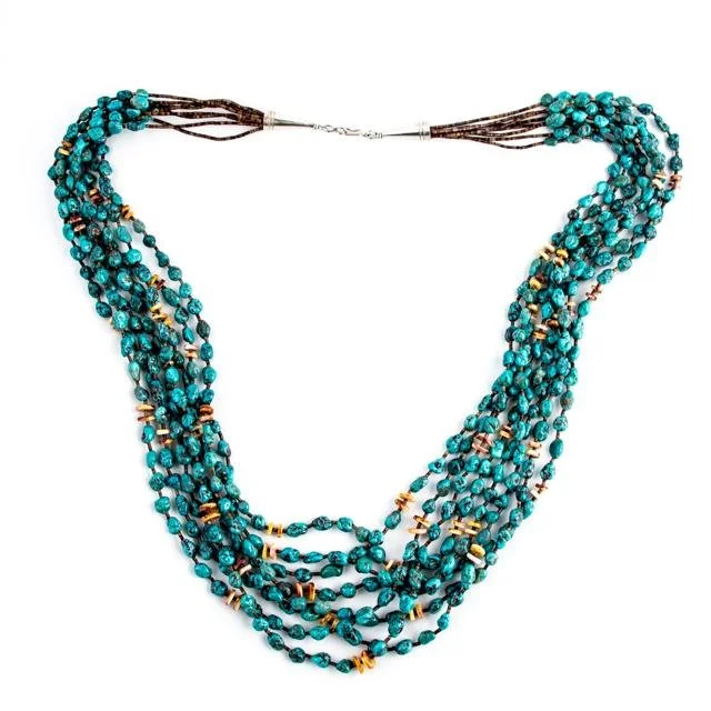 Ladies bold modern necklaces -Turquoise Heishi Cluster Necklace