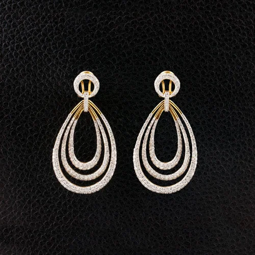 ripple texture earrings for women -Diamond Triple Teardrop Earrings