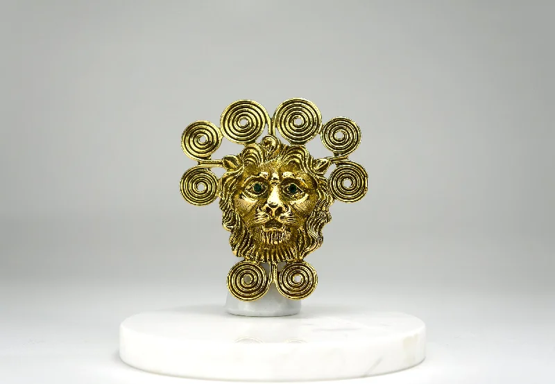 ladies white gold brooch lines -Lion Head Brooch