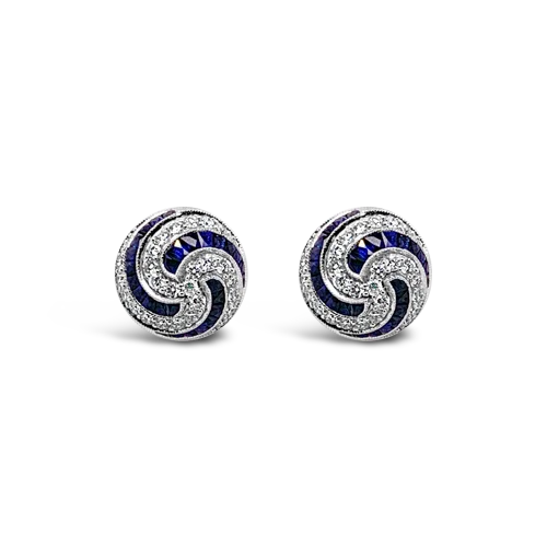 ladies teardrop earrings personalized -Sapphire & Diamond Swirl Earrings