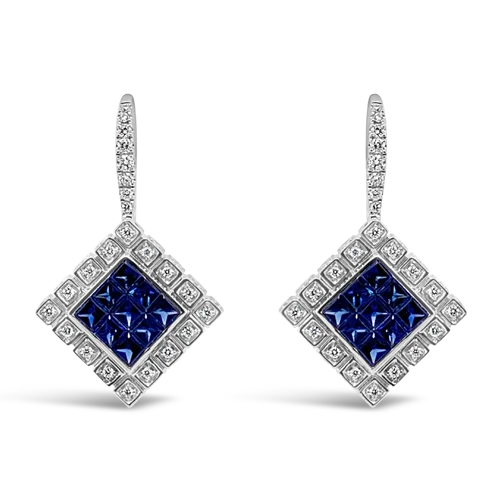 ladies silver earrings kunzite stones -Sapphire & Diamond Dangle Earrings