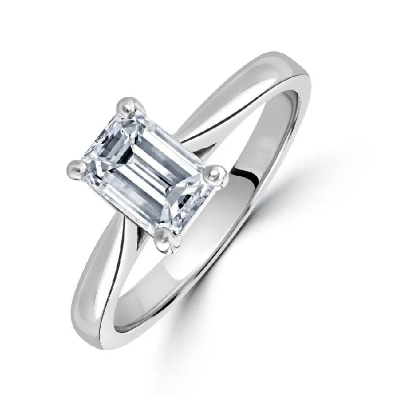 ladies promise rings for couples -1.01ct Emerald Cut Diamond Solitaire Platinum Ring