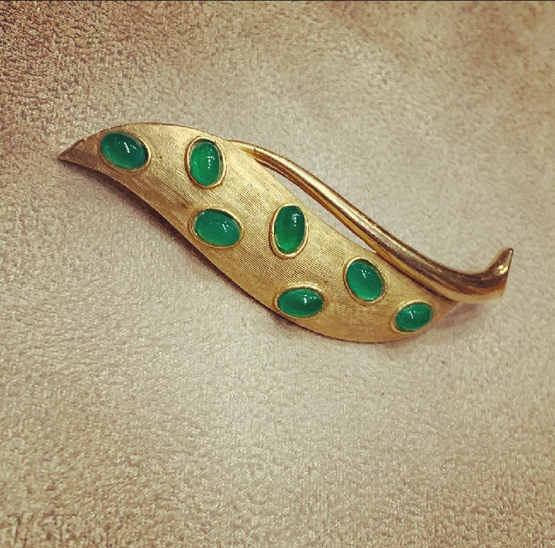 ladies rose gold brooch dots -Vintage Jade gold brooch