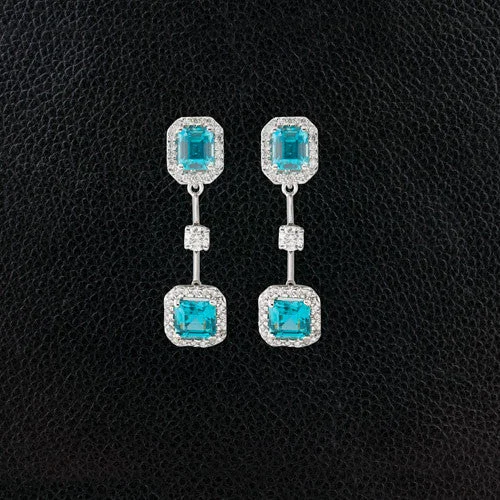 ladies earrings chevron patterns -Blue Zircon & Diamond Dangle Earrings