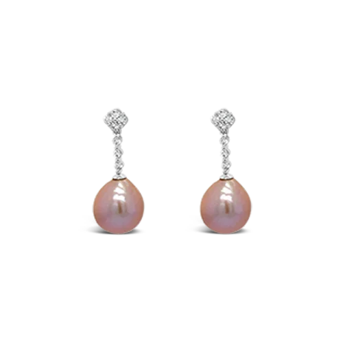 simple silver earrings for women -Pink Pearl & Diamond Earrings