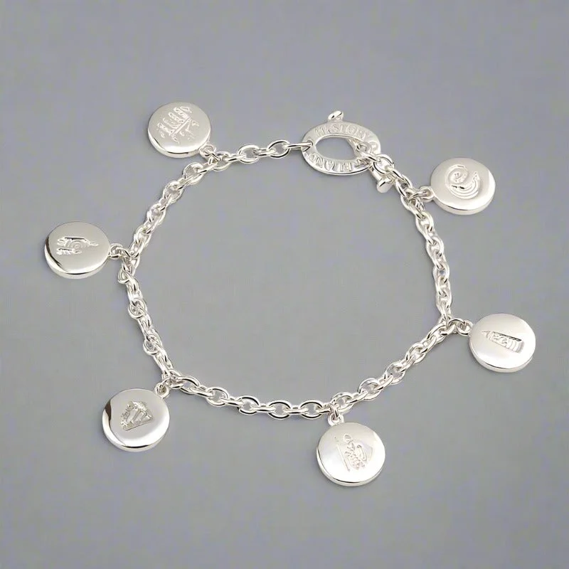 Ladies disc glow bracelets -History of Ireland Silver Charm Bracelet