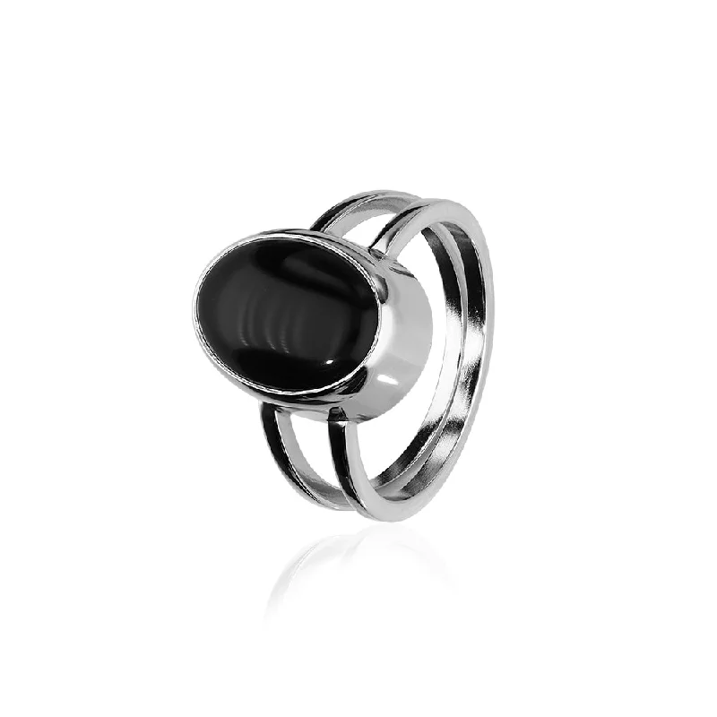 ladies rose gold rings bar accents -Retro Silver Ring SR128 Onyx