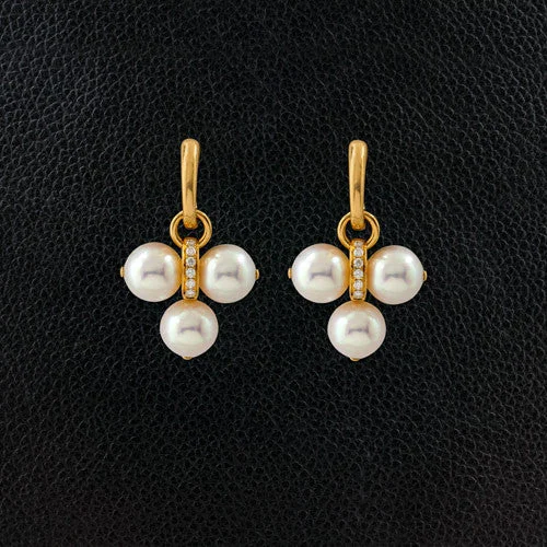 minimalist hoop earrings for women -Triple Pearl & Diamond Dangle Earrings