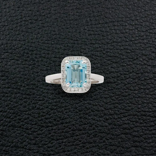 simple rings for women matte finish -Aquamarine & Diamond Ring