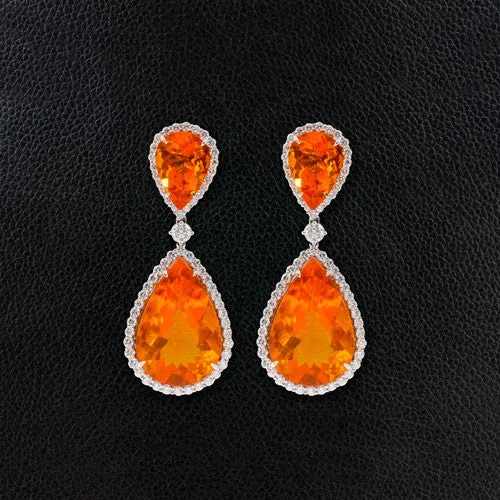 fringe earrings for women boho -Fire Opal & Diamond Dangle Earrings