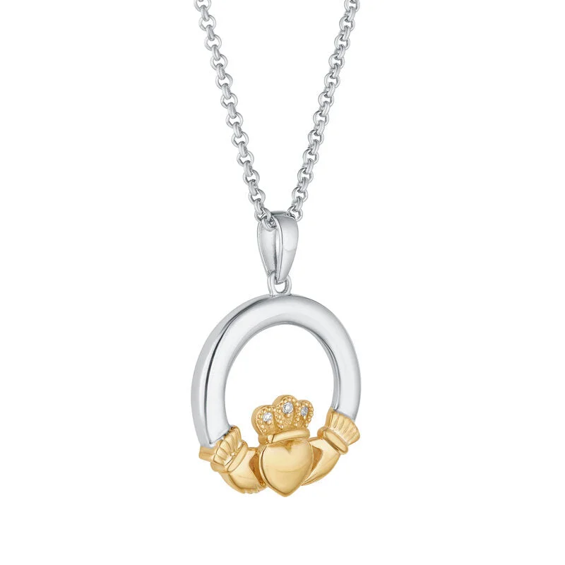 Ladies bold initial necklaces -Gold Diamond Heart Claddagh Necklace