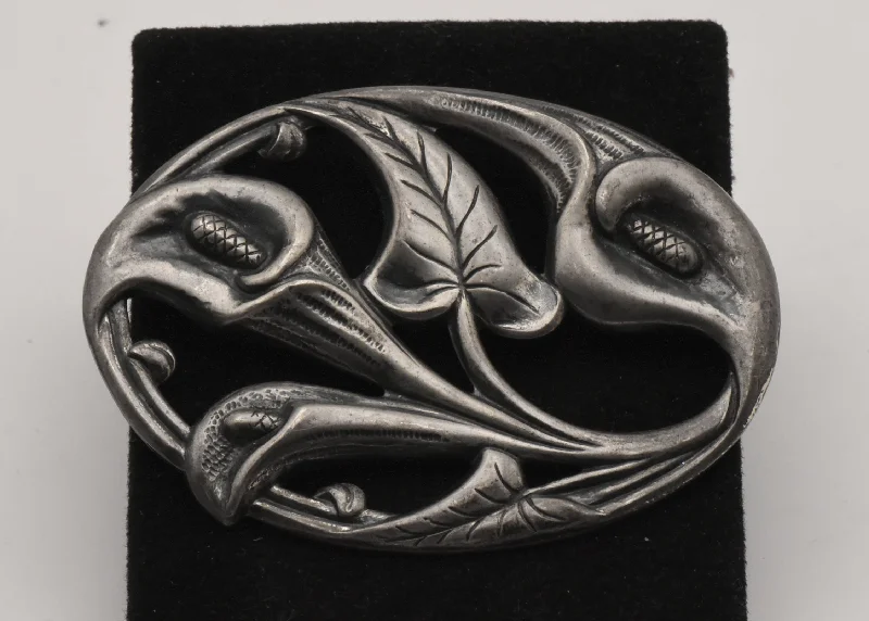 wave texture brooch for women -Vintage Sterling Silver Calla Lily Brooch