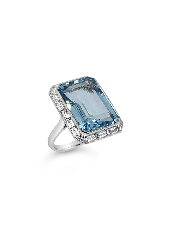 heart accent rings for women -Aquamarine & Diamond Ring