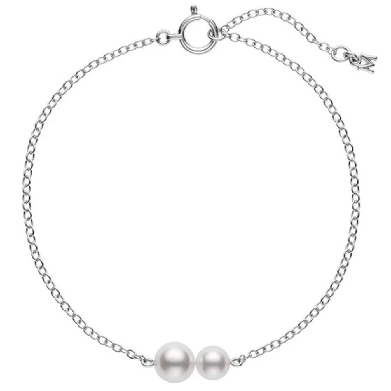 Ladies soft satin bracelets -Mikimoto Akoya Cultured Pearl Station Bracelet in 18K White Gold