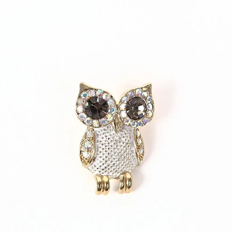 ladies silver brooch turquoise stones -Gorgeous Sparkly Diamante Golden Owl Brooch