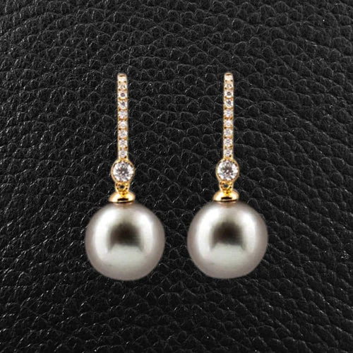 ladies casual earrings for everyday -Tahitian Pearl & Diamond Earrings