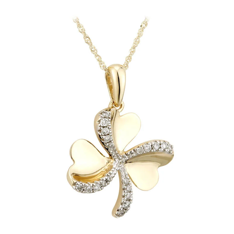 Ladies shadow gothic necklaces -14k Gold Diamond Shamrock Necklace