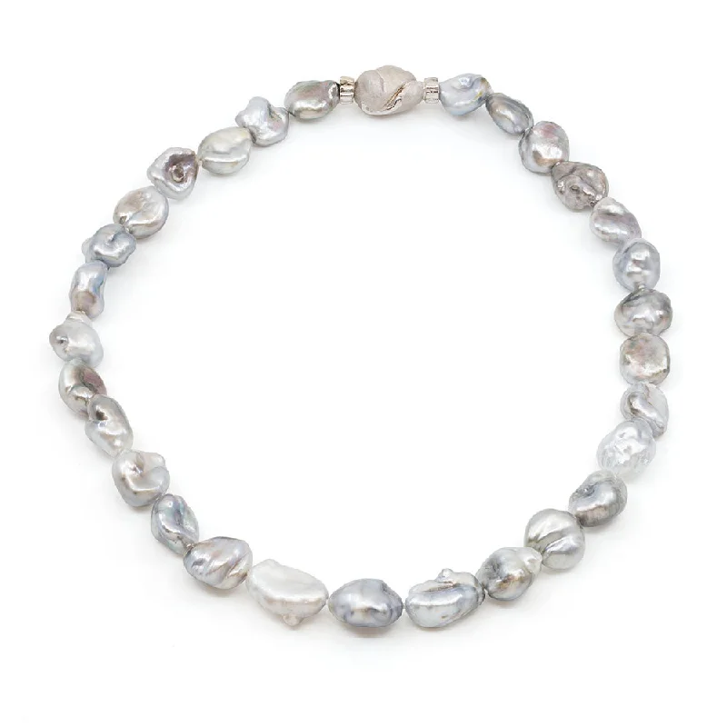 Ladies economical chic necklaces -Gray Tahitian Keshi Pearl Necklace