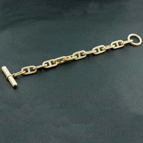 Ladies tale charm bracelets -Yellow Gold Anchor Link Bracelet