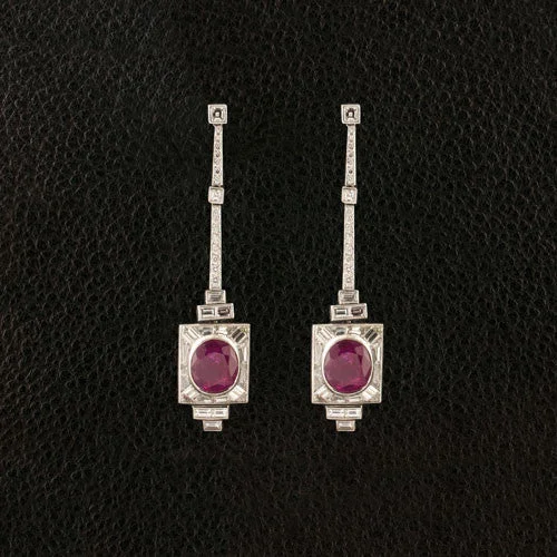 ladies gem earrings ocean themes -Ruby & Diamond Dangle Estate Earrings