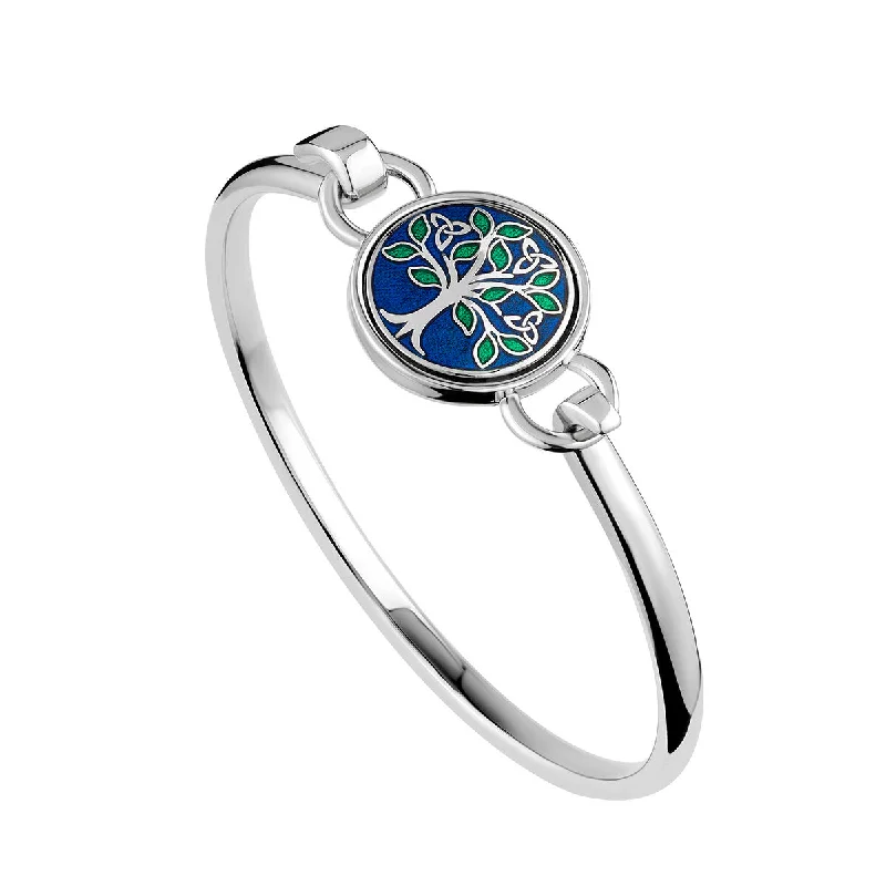 Ladies clean minimal bracelets -Rhodium Enamel Tree Of Life Bangle