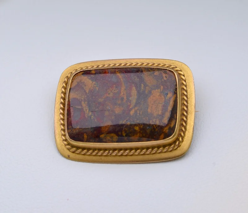 ladies casual brooch for everyday -Victorian Brooch with Picture Agate